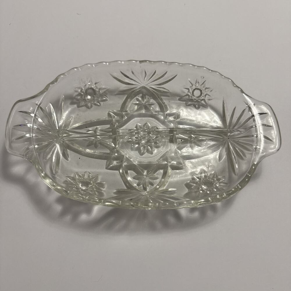 Vintage Crystal Divided Candy Serving Glass Relish Dish. 10in.